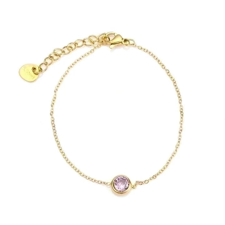 Gouden armbandje met gekleurd steentje paars