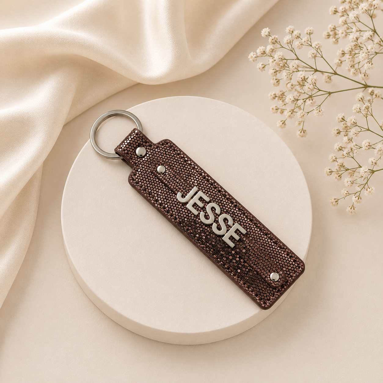Name collection sleutelhanger bruin glitter✨