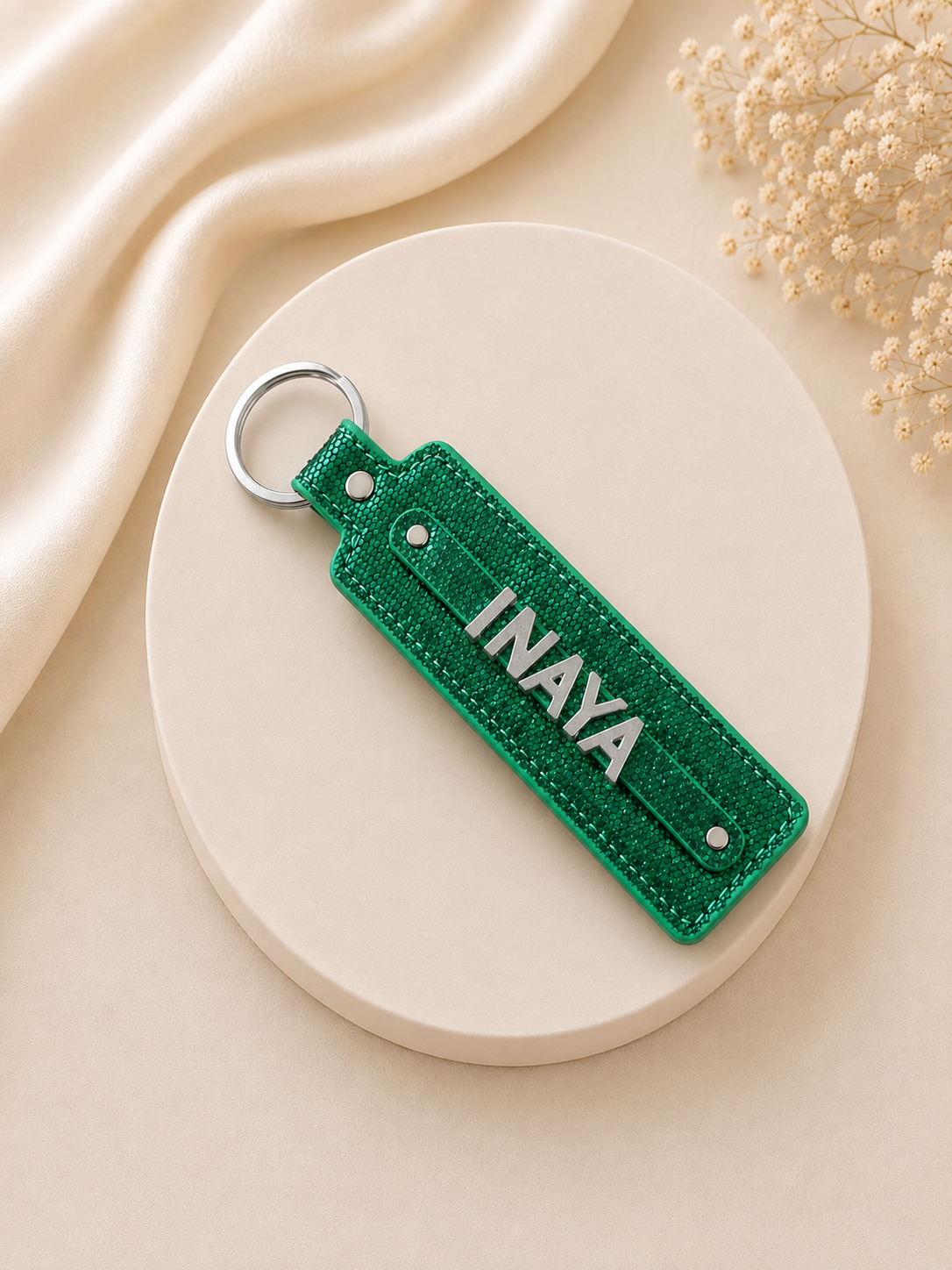 Name collection sleutelhanger deep green glitter ✨