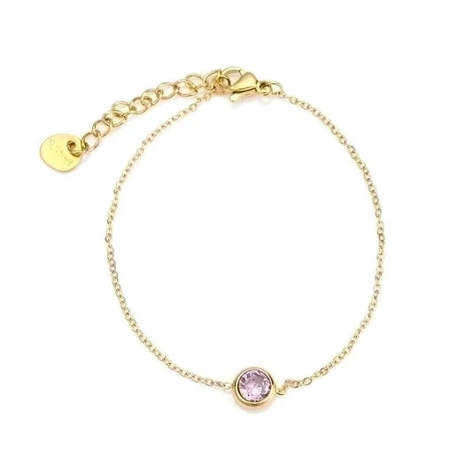 Gouden armbandje met gekleurd steentje paars