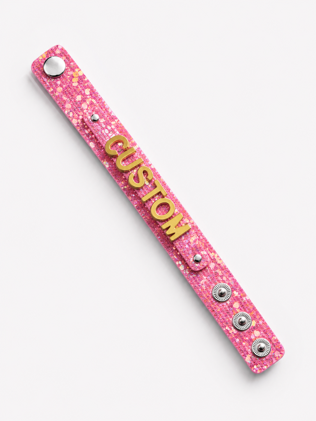 Eigen naam armband roze glitter