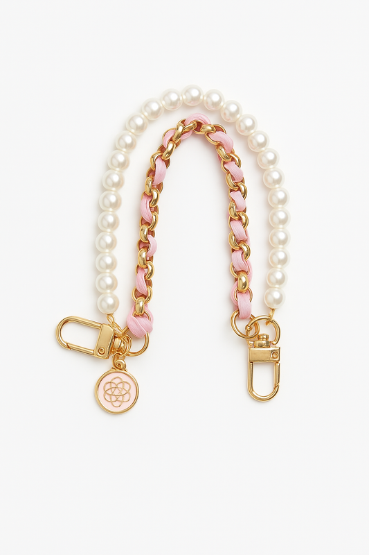 Sleutelhangen roze met parels