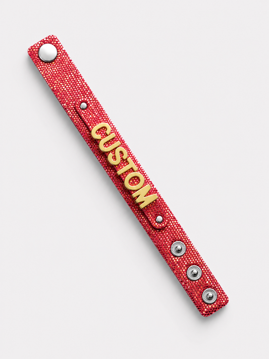 Eigen naam armband rood glitter